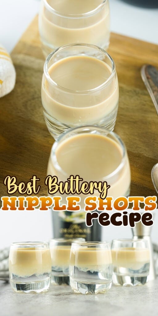 Four creamy shots in short glasses on a wooden board.