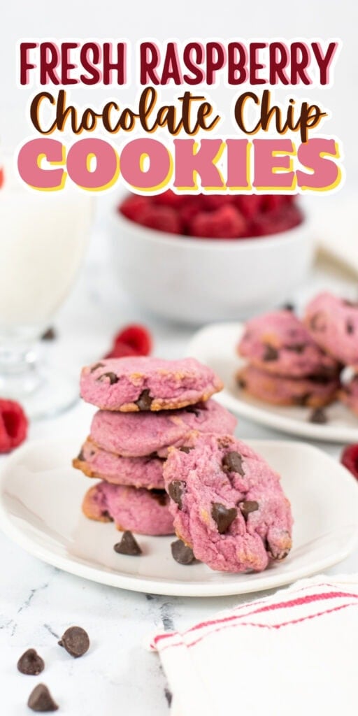 Raspberry chocolate chip cookies: soft, fruity, and packed with chocolate.