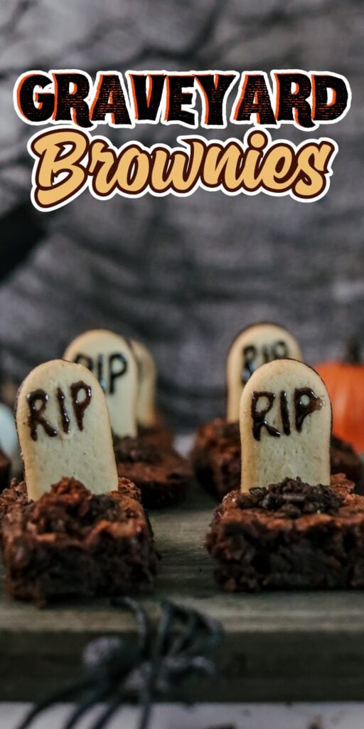 Brownies topped with cookie tombstones labeled RIP.