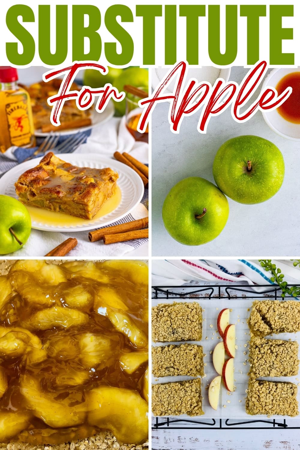 Apple desserts, green apples, pie bars, and apple filling.
