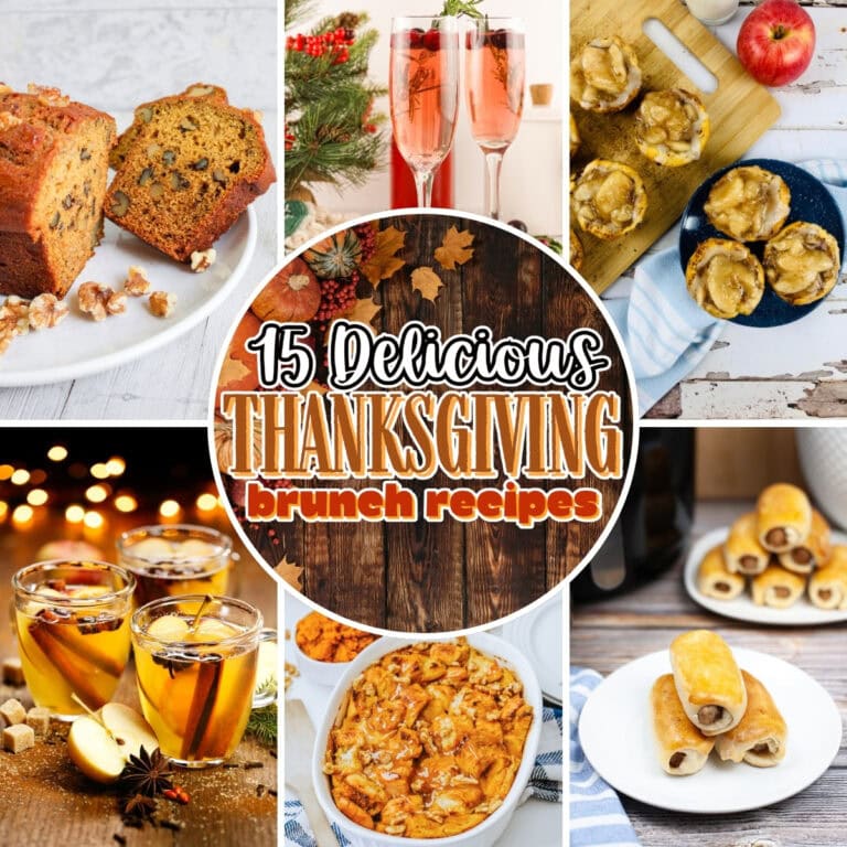 Thanksgiving brunch foods and drinks.