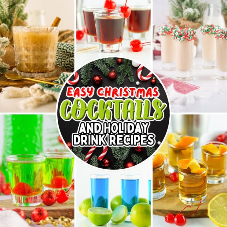 Christmas cocktails and drinks with festive garnishes and bright colors.