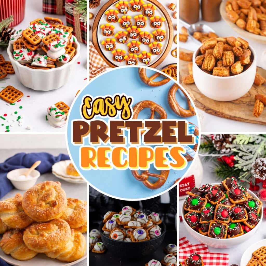 Various sweet and savory pretzel snacks and treats.