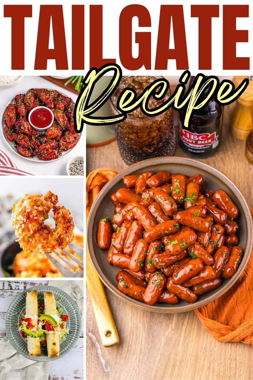 Appetizers including little smokies, wings, taquitos, and dip.