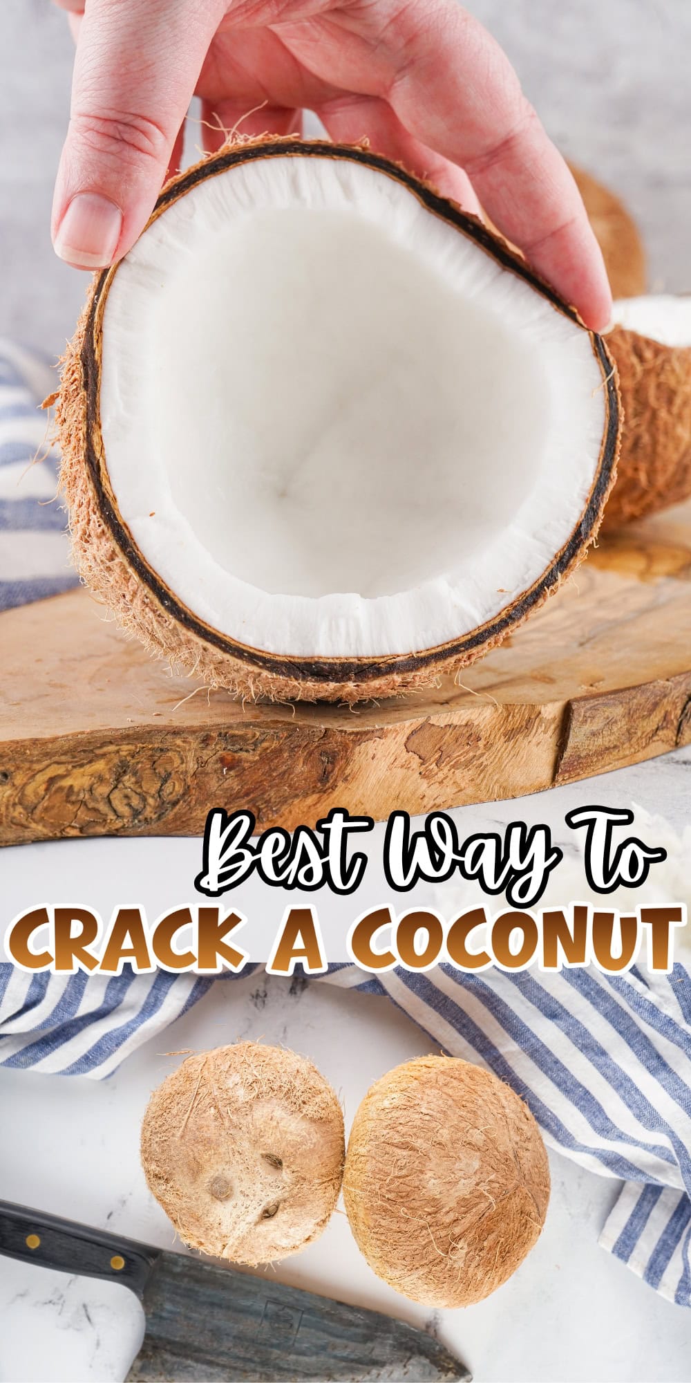 Hand holding half a coconut.