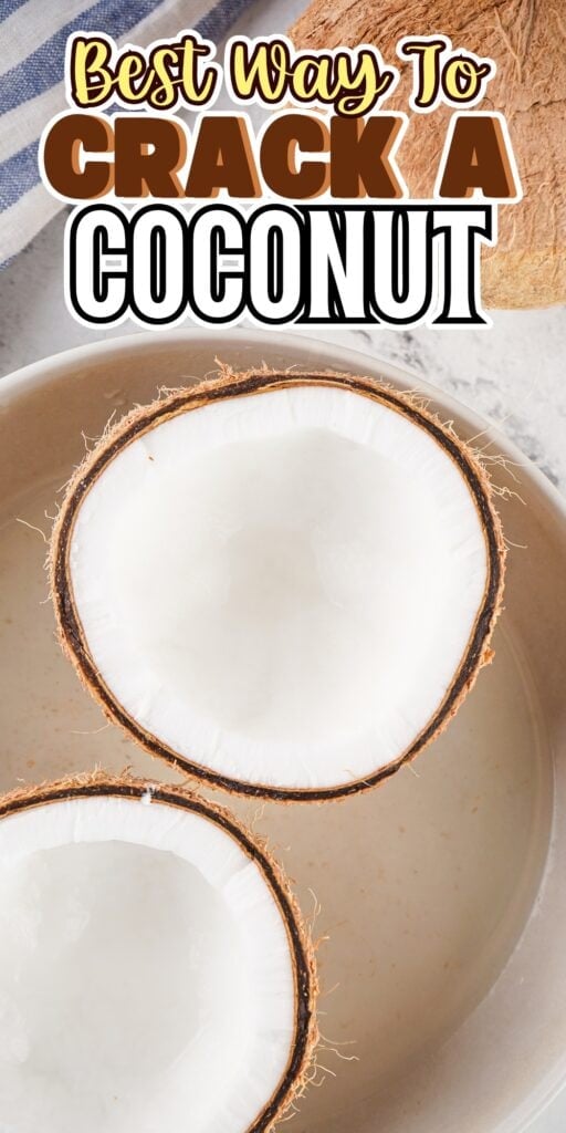 Two coconut halves in a bowl.