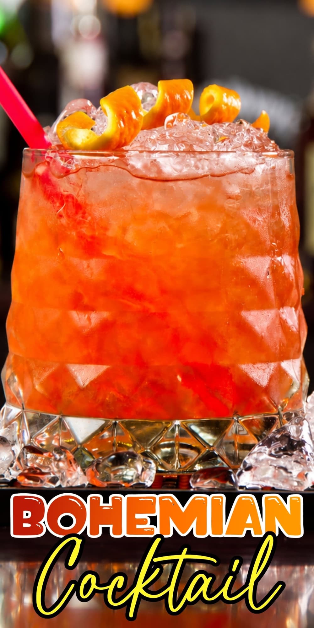 Bohemian Cocktail: Gin, apricot brandy, vermouth, orange bitters, and ice.