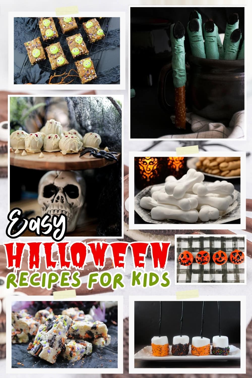 Halloween-themed treats and snacks for kids.