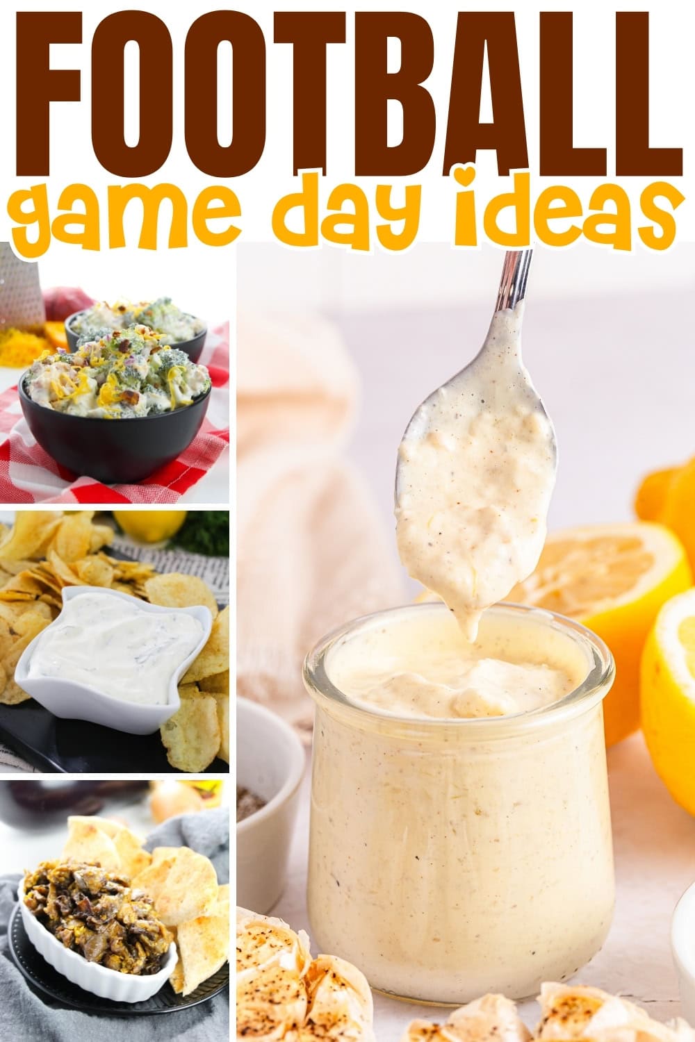 Dips and chips with Football game day ideas.