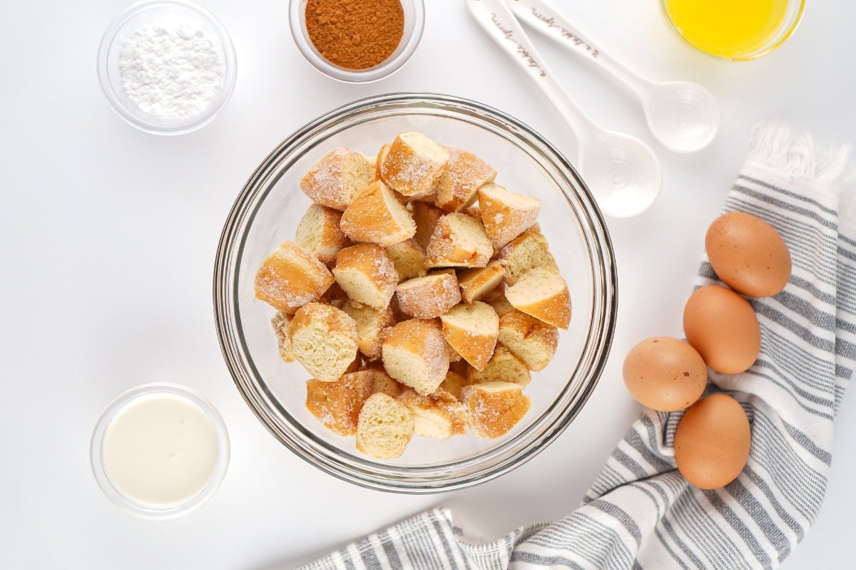 cut donuts in a bowl.