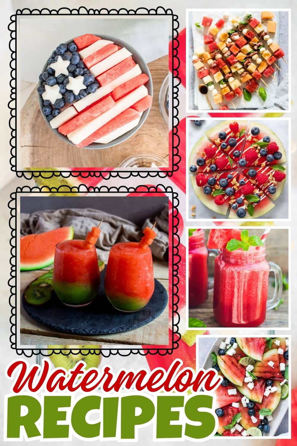 Colorful watermelon dishes and drinks.