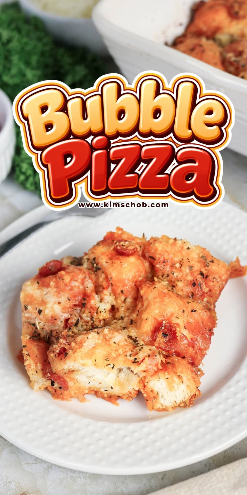 A serving of Bubble Pizza on a white plate.