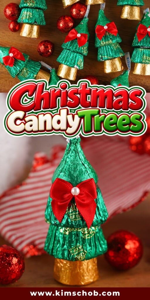 Chocolate Kisses wrapped in green foil to look like Christmas trees.