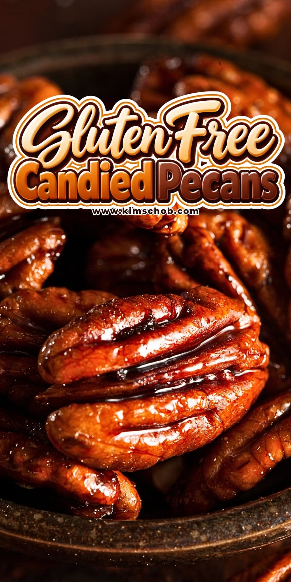 A bowl of glazed, gluten-free candied pecans.