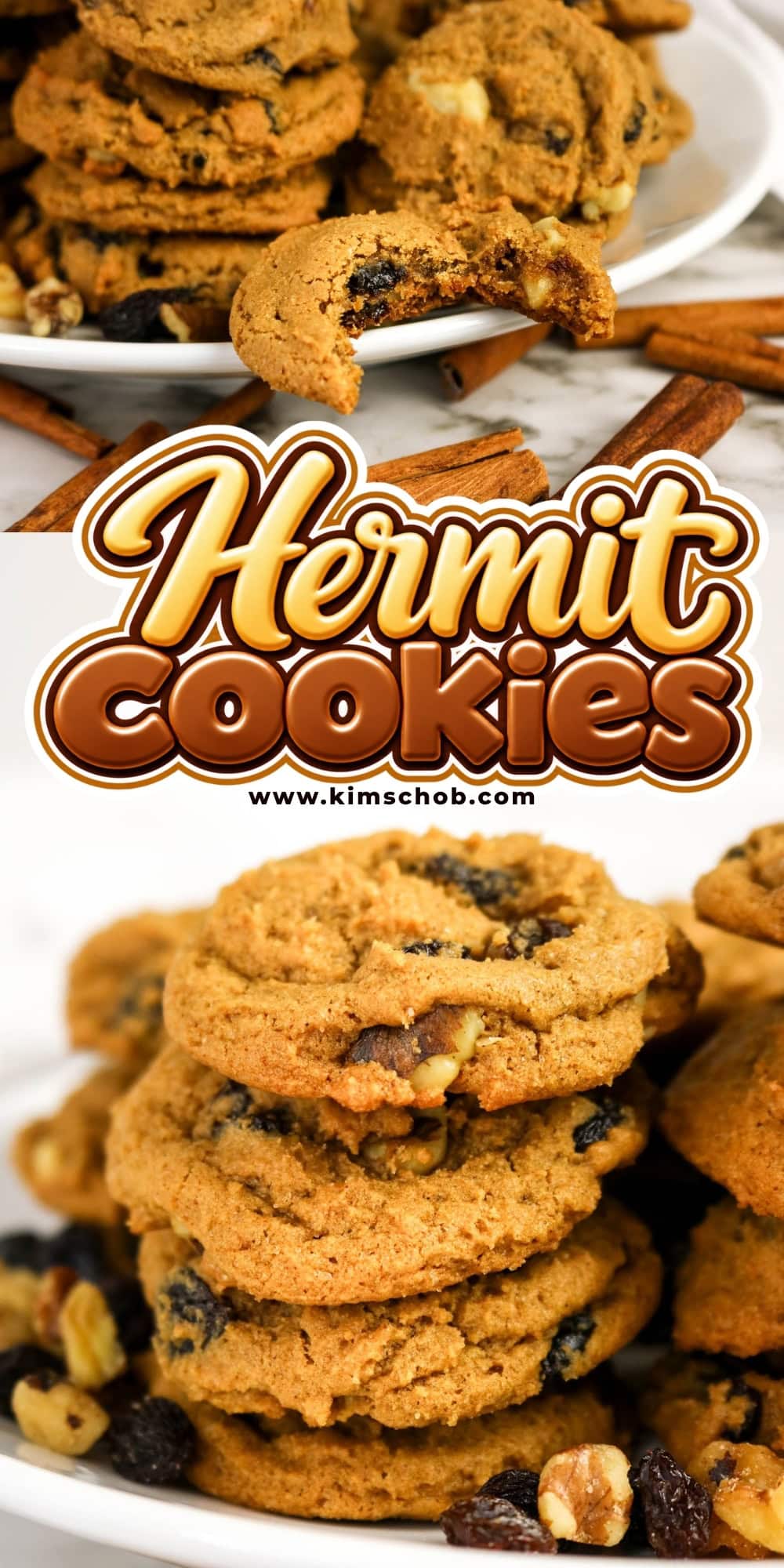 A stack of spiced hermit cookies with raisins and walnuts.