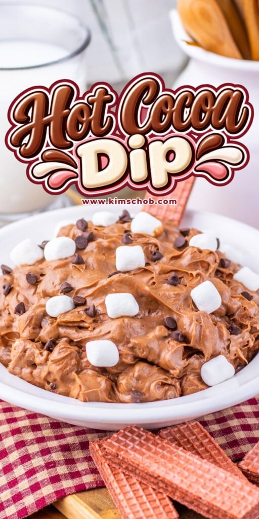 Bowl of chocolate dip topped with marshmallows, served with wafer cookies.