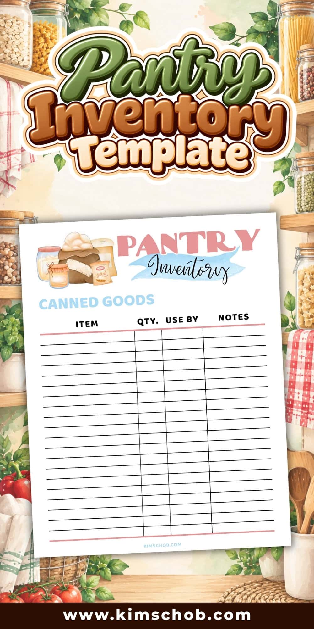 Pantry inventory tracker template for canned goods.