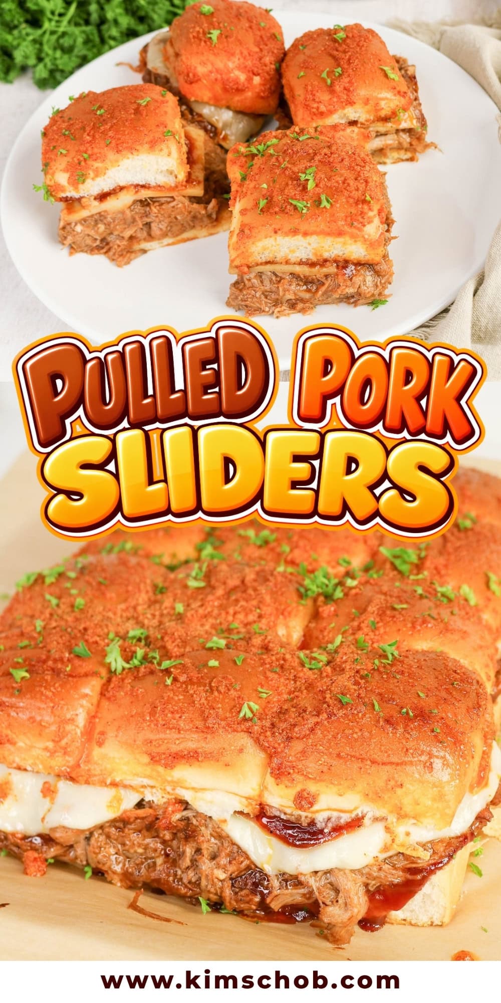 Pulled pork sliders on a plate and a tray.