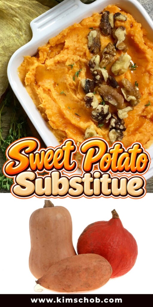 Casserole of mashed sweet potatoes topped with walnuts and assorted squash.